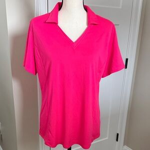 Lady Hagen V-Neck Polo Top in Hot Pink
